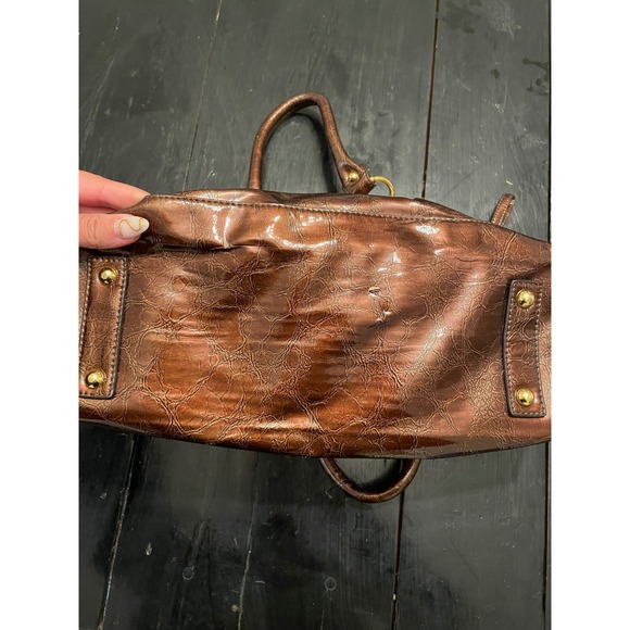 Coach Metallic Brown Croc Embossed Patent Leather Satchel Handbag - Picture 3 of 5